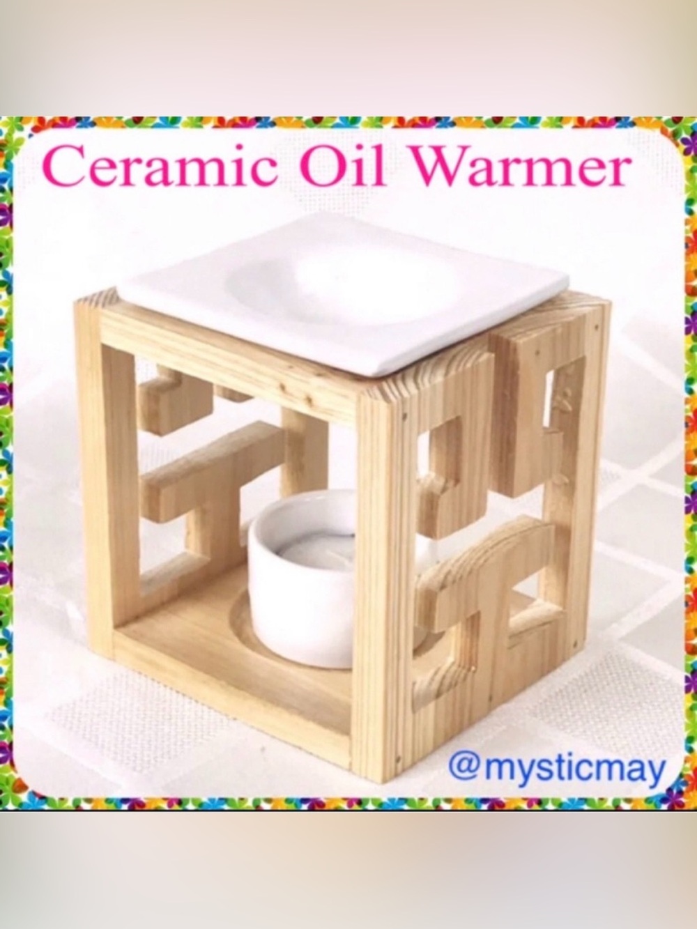 NEW 5” H Geometric ZEN Cube Wooden Essential Oil or Wax Tart Warmer Aromatherapy